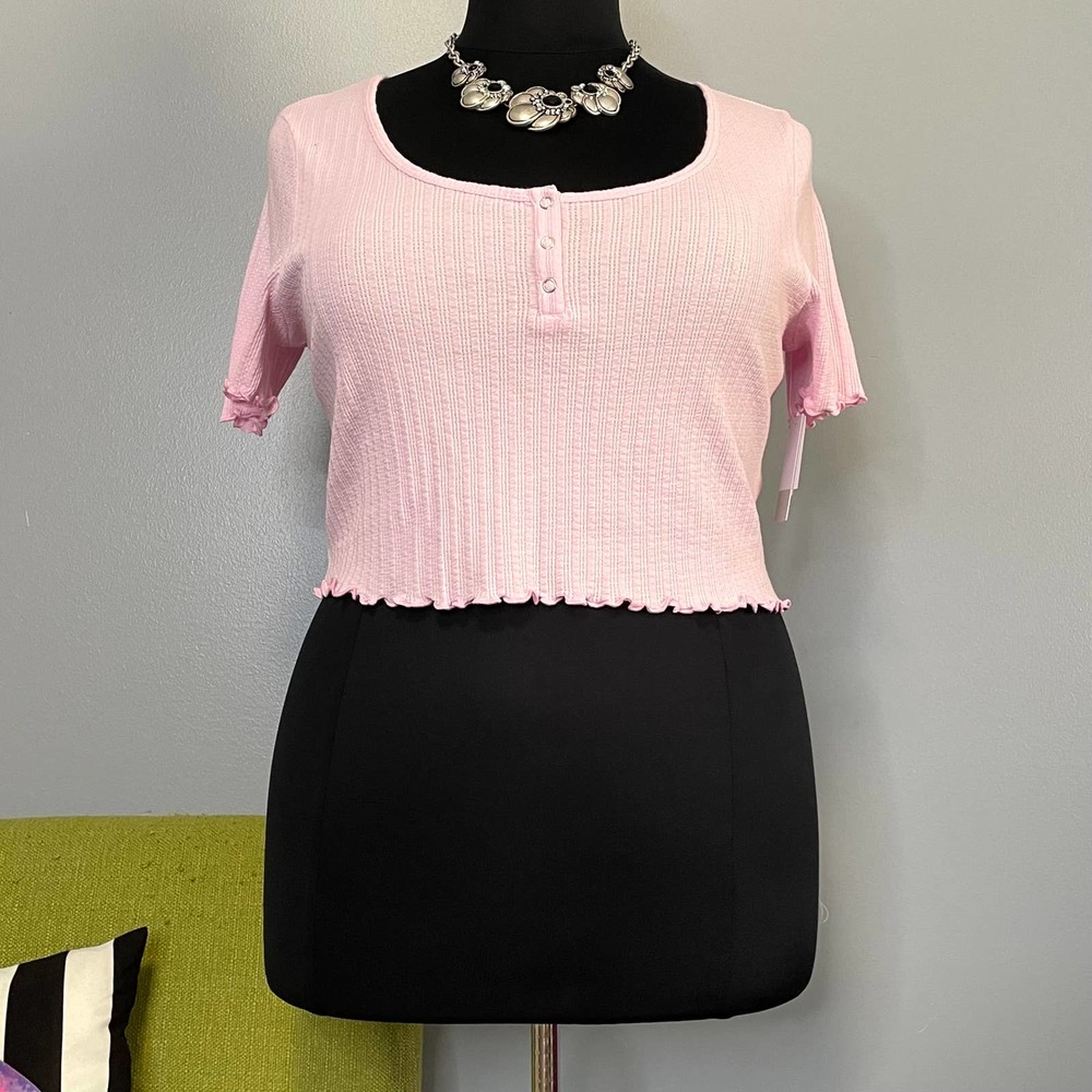 BP Light Pink Opal Ribbed Y2K Cropped Top NEW 2X